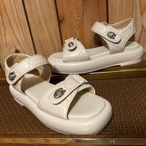 Coach Women's Leather Shoes Double Buckle Sandals White Size 9M Logo Platforms